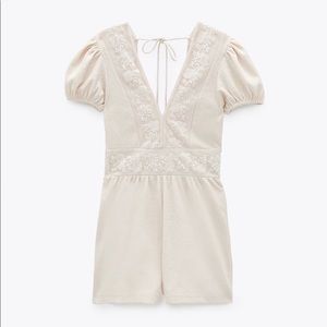 Zara Cream embroidered romper jumpsuit